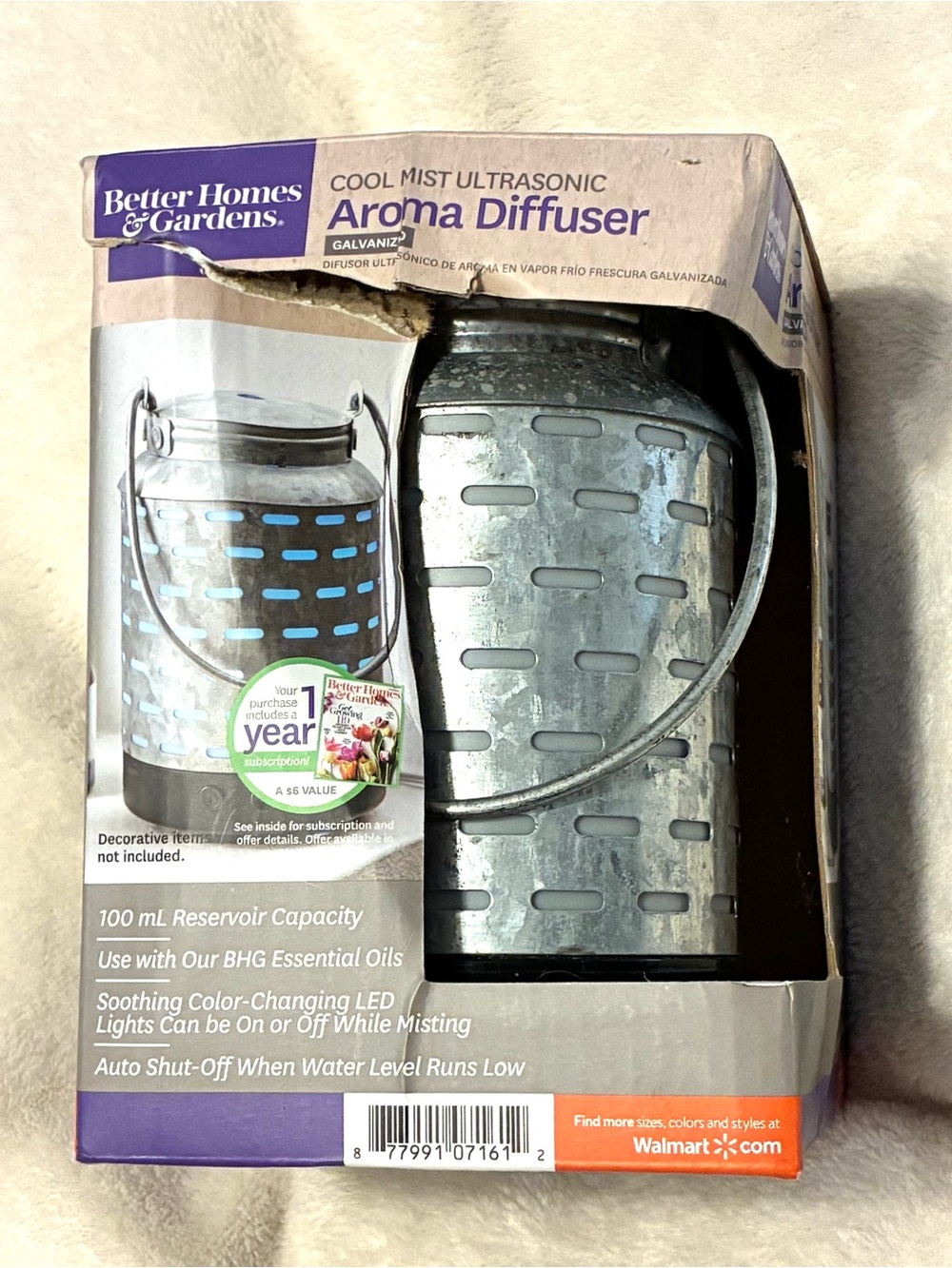 NEW Better Homes&Gardens Cool Mist Ultrasonic Aroma Diffuser - Galvanized Silver